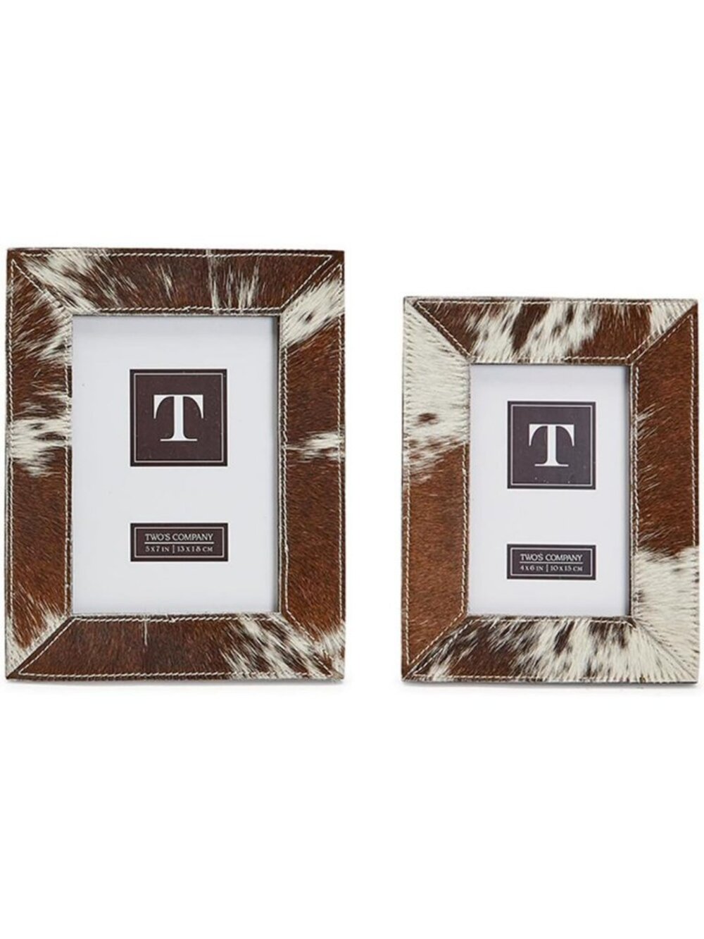 Set of 2 Cowhide Photo Frames - Rustic Home Decor with Natural Texture